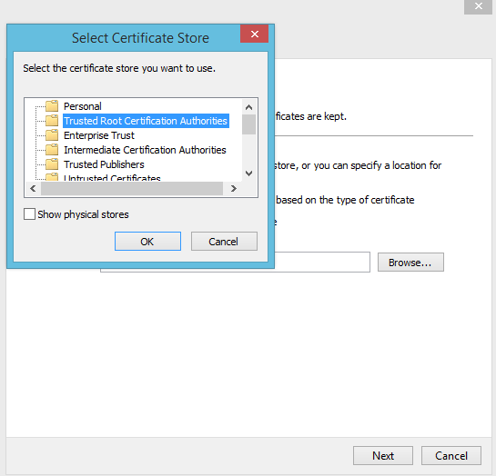 Select certificate store